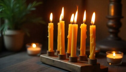 Sustainable Menorah Featuring Natural Beeswax Candles
Generated by AI