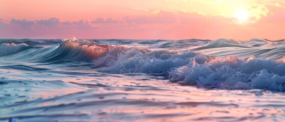 Fototapeta premium Serene Ocean Waves at Sunset with Gentle Colors