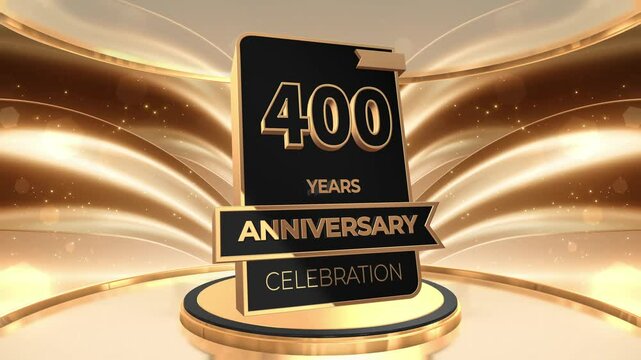 400 years, 400th anniversary logo loop, looped video background, backdrop in 3D Gold 