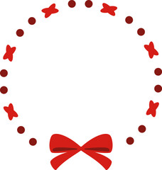 円形のフレーム　リボンと縫い目　赤