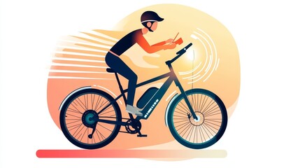 Fototapeta premium A vibrant illustration of a cyclist riding a bicycle with dynamic motion effects, perfect for fitness and travel themes.