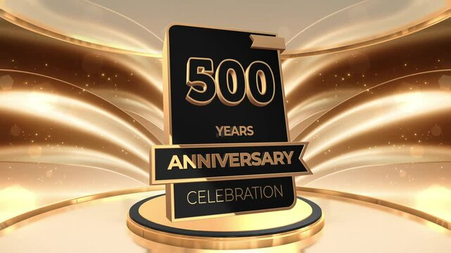 500 years, 500th anniversary logo loop, looped video background, backdrop in 3D Gold 