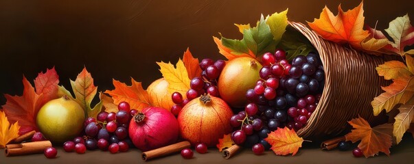 Cozy Thanksgiving Cornucopia: A Bountiful Display of Autumn's Finest Harvest and Warm Seasonal Colors