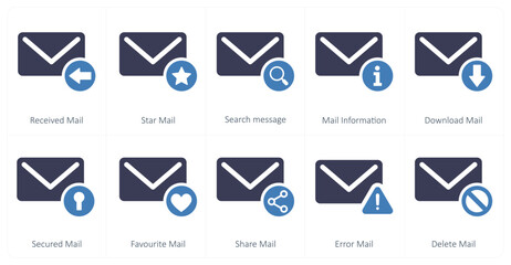 A set of 10 mail icons as received mail, star mail, view mail, mail information