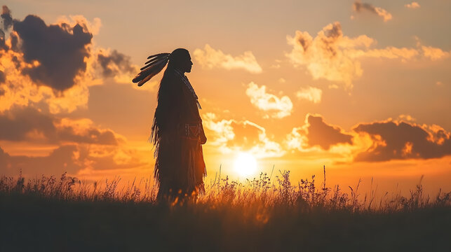 Native American man Cherokee  in a feathered headdress. Native American Heritage Day