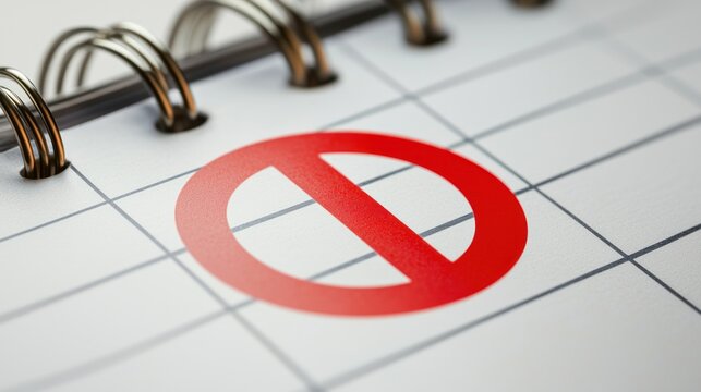 a calendar marked with a red cancellation symbol, symbolizing disrupted plans and scheduling changes