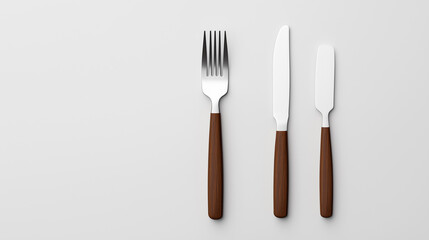 Three wooden utensils, a fork, a knife, and a butter knife