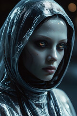 A gorgeous alien iridescent cyberpunk and xenomorph.