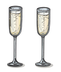 two champagne glasses illustration on white background