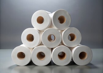 Stack of White Tissue Paper Rolls on Gray Background - High-Quality 3D Rendering for Stock Photography, Perfect for Home Decor, Cleaning Supplies, and Product Showcase
