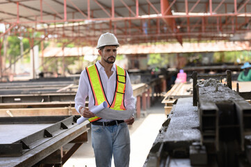 Engineers are inspecting the work that technicians are doing by pouring cement for building...