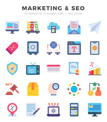 Marketing & Seo Flat icons collection. Flat icons pack. Vector illustration