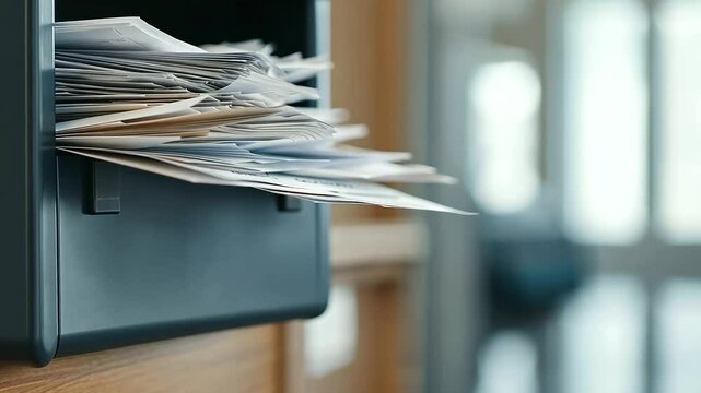 Full Mailbox. Closeup of a Mailbox Overflowing with Papers and Documents, Representing Business Office Postal Delivery and Communication