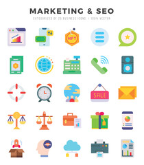 Vector icons set of Marketing & Seo. Flat style Icons.