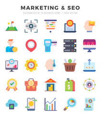 Marketing & Seo elements. Flat web icon set. Simple vector illustration.