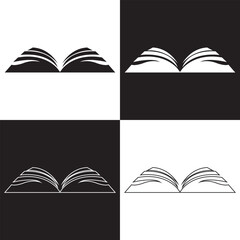 Open book  icon set. Diary, open book, pages, bookmark, magazine etc. . Vector illustration isolated on white and black background. EPS 10 