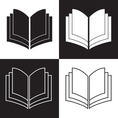 Open book  icon set. Diary, open book, pages, bookmark, magazine etc. . Vector illustration isolated on white and black background. EPS 10 