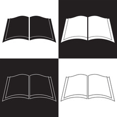 Open book  icon set. Diary, open book, pages, bookmark, magazine etc. . Vector illustration isolated on white and black background. EPS 10 