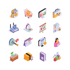 Project management isometric icons, Ideal for presentations, websites, and marketing materials.