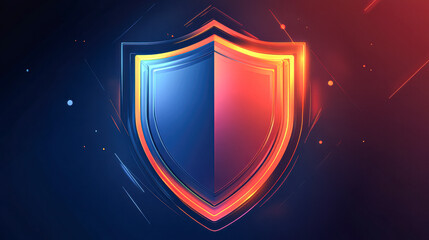 A colorful shield with a red and blue border