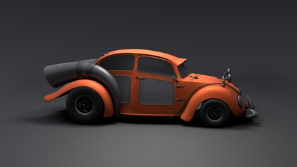Fototapeta premium Old fashion concept car, studio render on black background. Car design. 3d illustration.