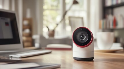 Small webcam as a smart assistant placed on a desk at home