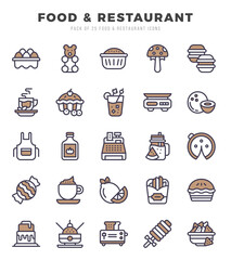 Set of 25 Food and Restaurant Two Color Icons Pack.