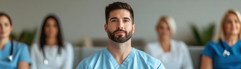 Fototapeta premium A group of diverse medical professionals unwinding in a cozy