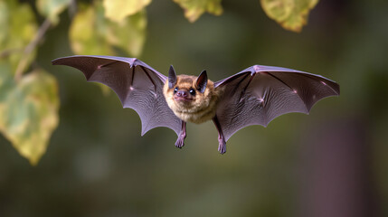 A bat mid-flight as it uses echolocation to navigate its surroundings.