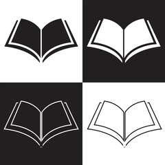 Open book  icon set. Diary, open book, pages, bookmark, magazine etc. . Vector illustration isolated on white and black background. EPS 10 
