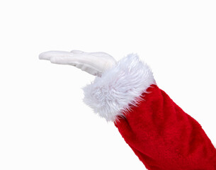 Shot of an Santa Claus hand with palm up in a white isolated background