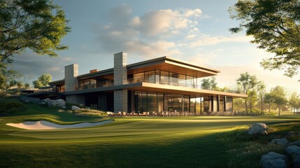 Modern Clubhouse on a Rolling Green Golf Course