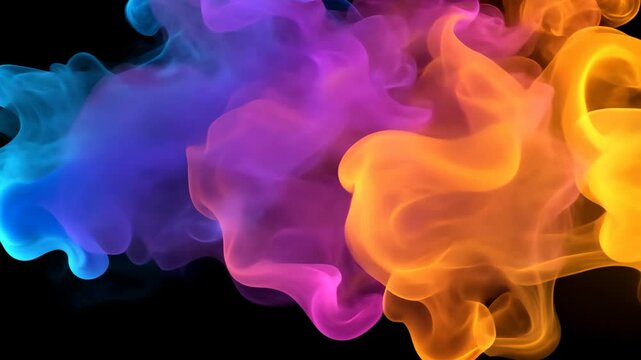 Abstract colorful smoke swirls on a black background