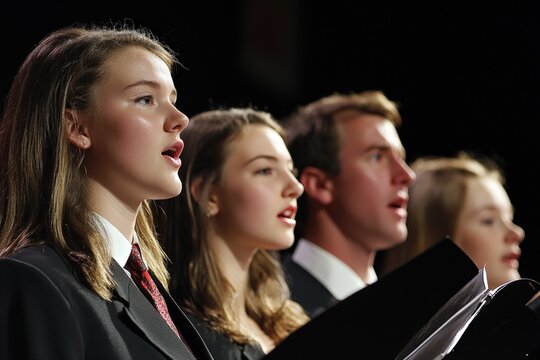 Choir Performance at Performing Arts School: Male and Female Students Singing Under Guidance of a Teacher - Powered by Adobe