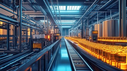 Oil production line in a modern factory
