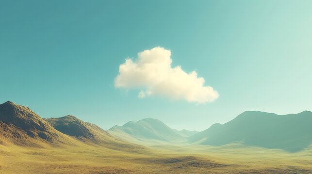 3. A deserted mountain landscape with rolling hills and a single cloud drifting