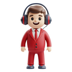 3D Man Character as Radio Host for Media Projects Transparent Background