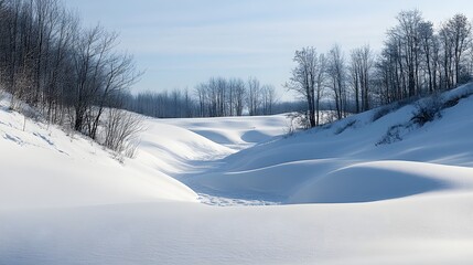Obraz premium 4. A tranquil, snow-covered valley under a pale winter sky, with no footprints in sight