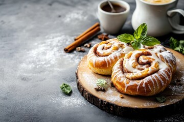 Cinnamon Buns. Delicious Homemade Sweet Bakery Dessert with Cinnamon Flavor