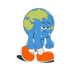 The crying planet earth. A cartoon character isolated on a white background. Problems with the environment. Vector illustration.