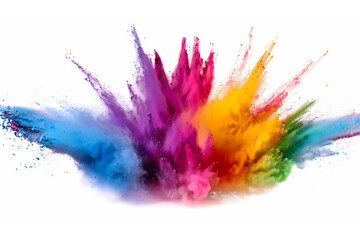 colorful pigment powder, explosion of colored powder exploding isolated on white background