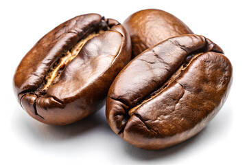 Close up - Fresh Roasted coffee beans isolated on white background