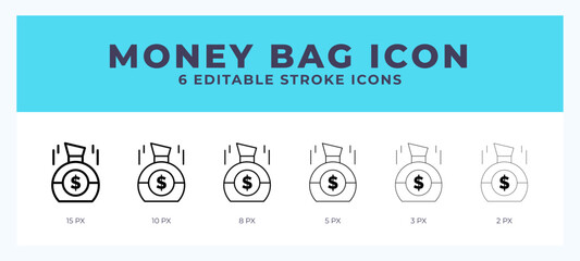 Money bag lineal icon symbol vector. Black outline for web. App. Presentation and more.