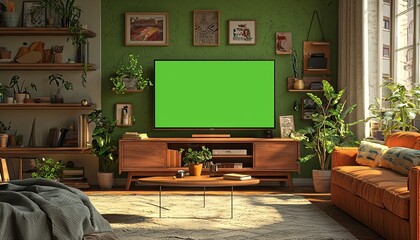 Middle-Class Living Room with Green Screen TV