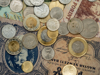 Old coins and banknotes