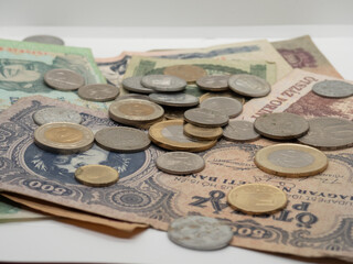 Old coins and banknotes