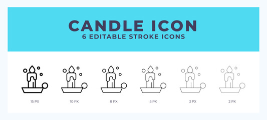 Candle icon with editable stroke. Outline icon vector illustration.