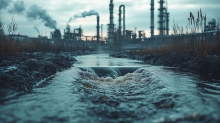 A Stream Flows Through Industrial Landscape