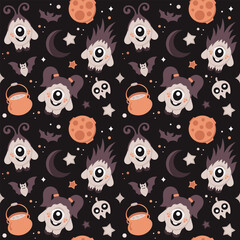 Halloween cartoon seamless pattern. Pumpkin vector illustration.	
