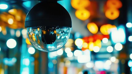 Security camera in a shopping mall, emphasizing surveillance for theft prevention